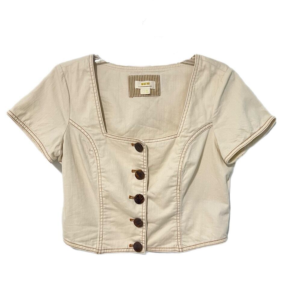 Maeve Anthropologie Parkland Square Neck denim Crop Top Cream Size 8 Vest Ren